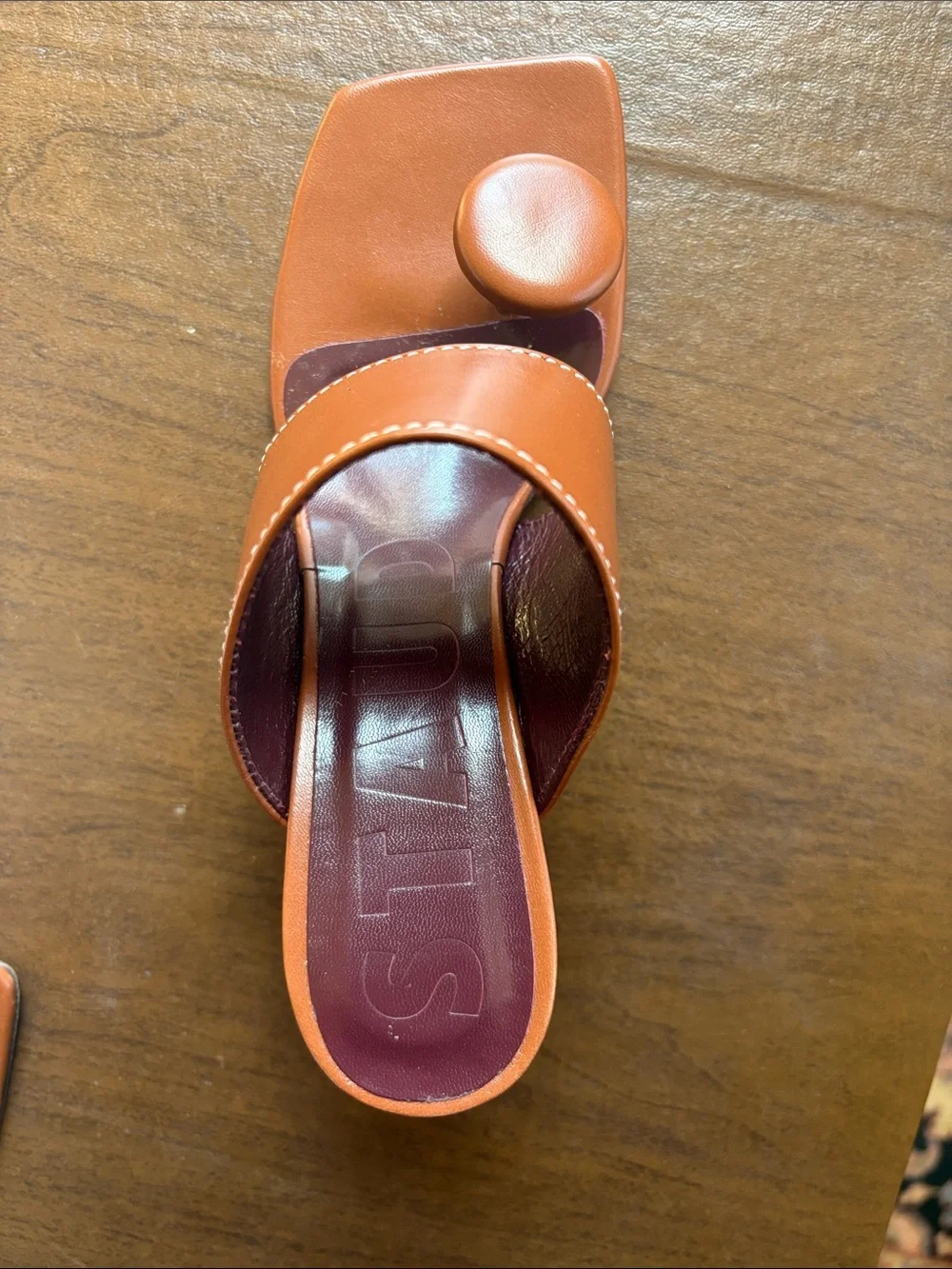 STAUD Brown Leather Toe-Loop Sandal Heels - Picture 3 of 5